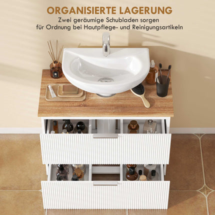 Bathroom Vanity Cabinet with Drawers, White/Natural Wood
