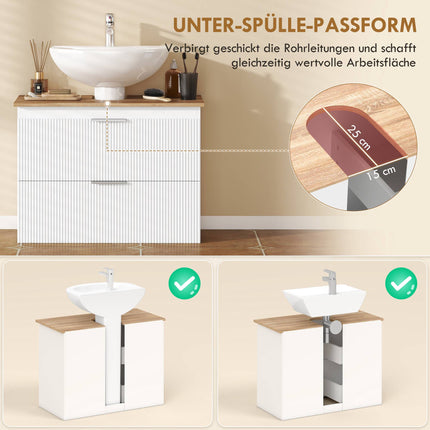 Bathroom Vanity Cabinet with Drawers, White/Natural Wood