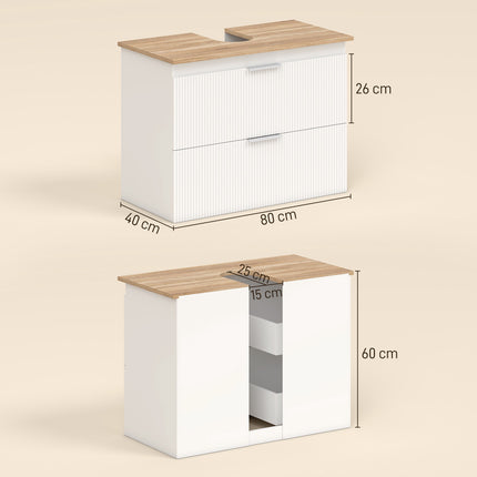 Bathroom Vanity Cabinet with Drawers, White/Natural Wood