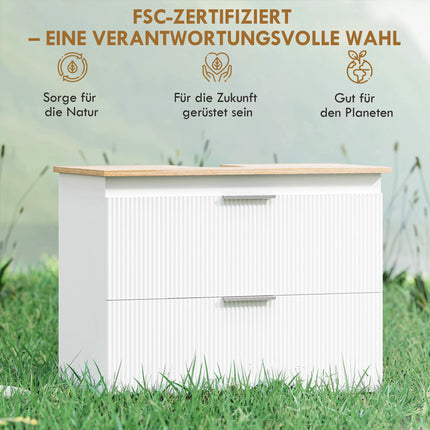 Bathroom Vanity Cabinet with Drawers, White/Natural Wood