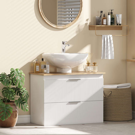 Bathroom Vanity Cabinet with Drawers, White/Natural Wood