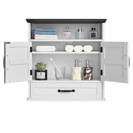 Bathroom Wall Cabinet, 2 Doors, Adjustable Shelf, Drawer, White