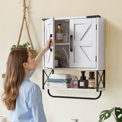 Bathroom Wall Cabinet, 2 Doors, Adjustable Shelf, White