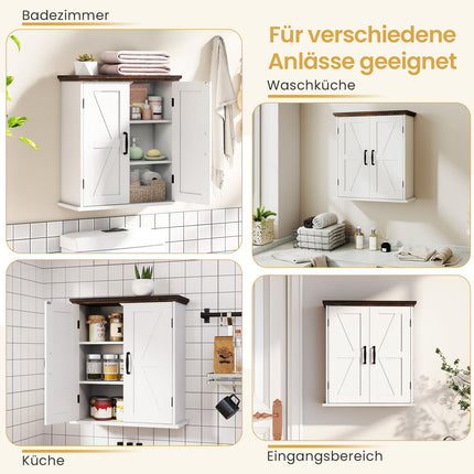 Bathroom Wall Cabinet, 2 Doors, Adjustable Shelves, White