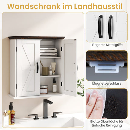 Bathroom Wall Cabinet, 2 Doors, Adjustable Shelves, White