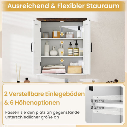 Bathroom Wall Cabinet, 2 Doors, Adjustable Shelves, White