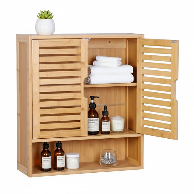 Bathroom Wall Cabinet, Adjustable Shelf, Louvered Doors