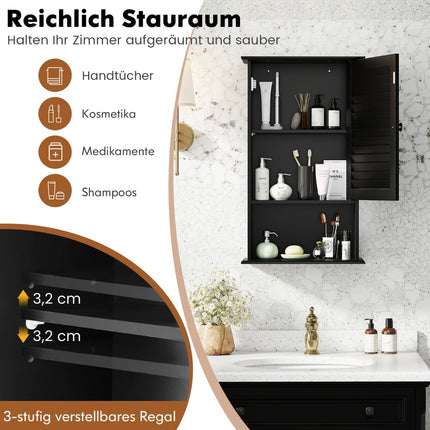 Bathroom Wall Cabinet, Adjustable Shelves, Black MDF