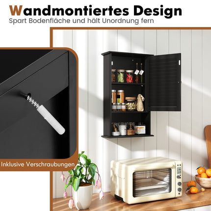 Bathroom Wall Cabinet, Adjustable Shelves, Black MDF