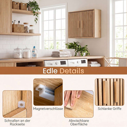 Bathroom Wall Cabinet, Natural Wood, Adjustable Shelves