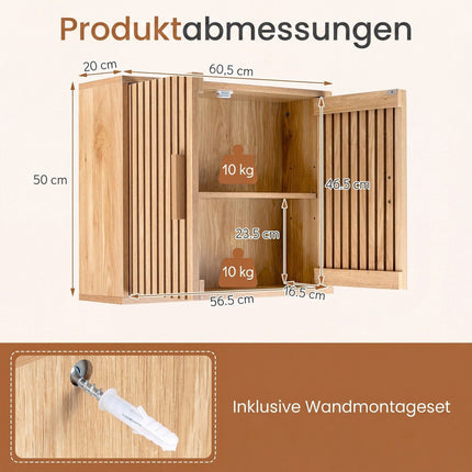 Bathroom Wall Cabinet, Natural Wood, Adjustable Shelves