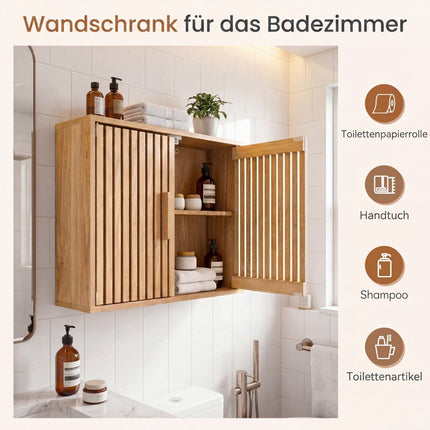 Bathroom Wall Cabinet, Natural Wood, Adjustable Shelves
