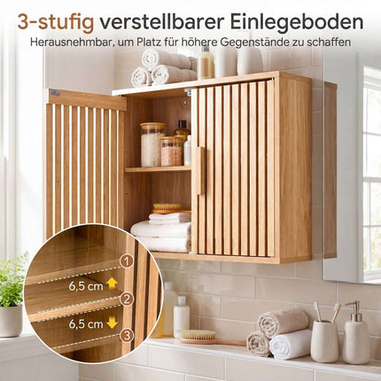 Bathroom Wall Cabinet, Natural Wood, Adjustable Shelves