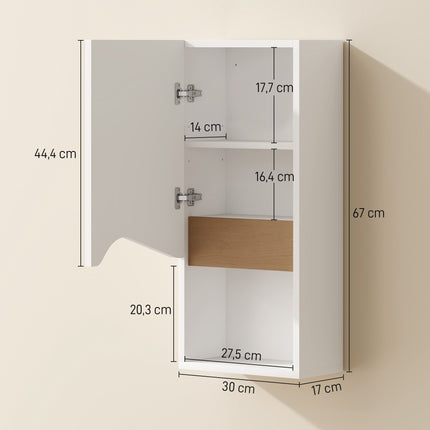 Bathroom Wall Cabinet, Soft-Close Door, Open Shelf, White