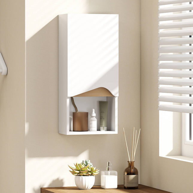 Bathroom Wall Cabinet, Soft-Close Door, Open Shelf, White