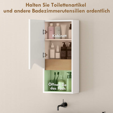 Bathroom Wall Cabinet, Soft-Close Door, Open Shelf, White