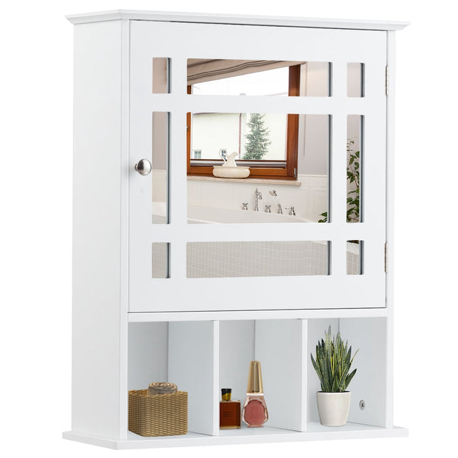 Bathroom Wall Cabinet with Adjustable Shelves, Mirror, White MDF