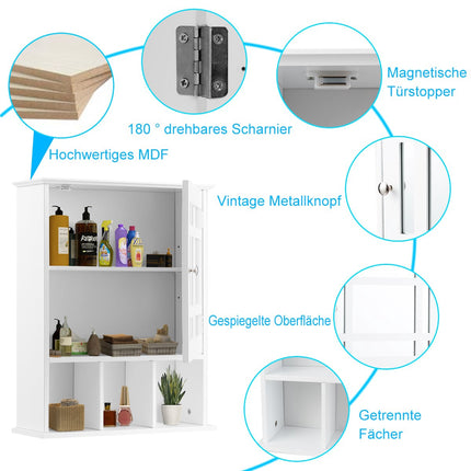 Bathroom Wall Cabinet with Adjustable Shelves, Mirror, White MDF