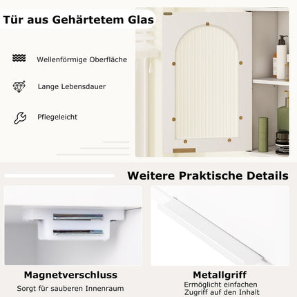 Bathroom Wall Cabinet with Glass Door, Adjustable Shelf, White