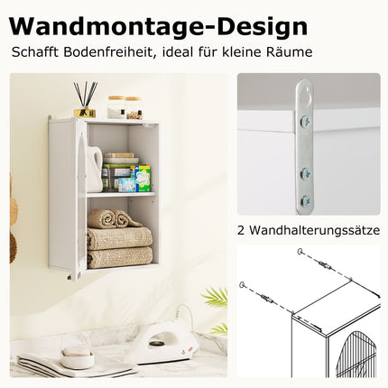 Bathroom Wall Cabinet with Glass Door, Adjustable Shelf, White