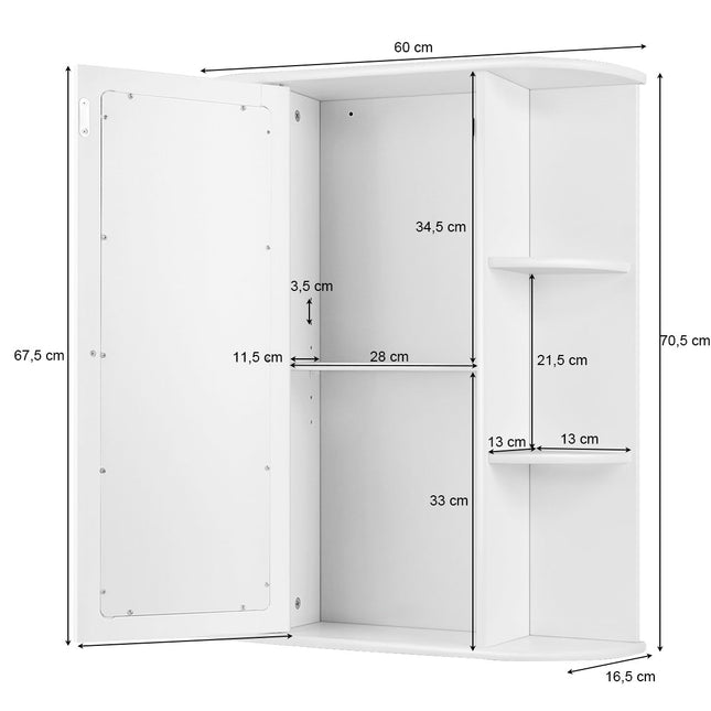 Bathroom Wall Cabinet with Mirror, Adjustable Shelves, White