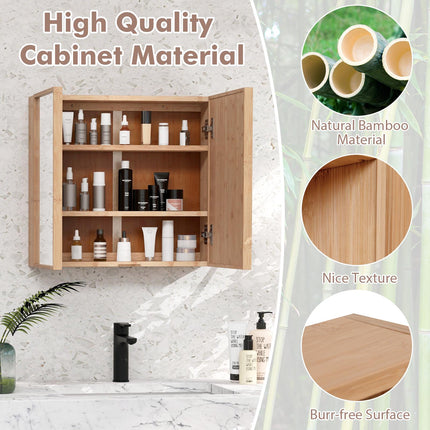 Bathroom Wall Cabinet with Mirror, Double-Door, Bamboo