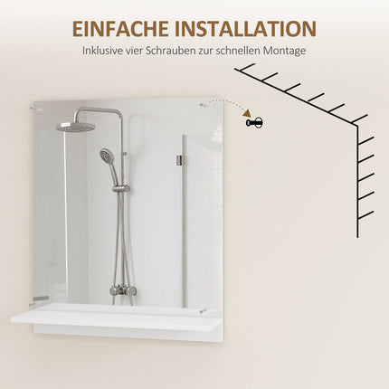 Bathroom Wall Mirror with Shelf, White, 50 x 60 cm
