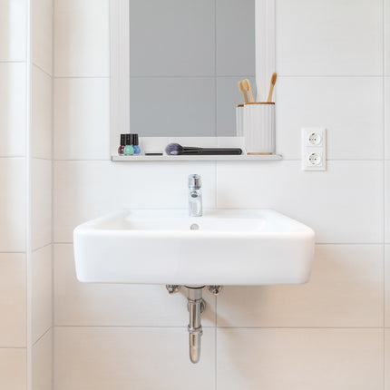 Bathroom Wall Mirror with Shelf – White Frame