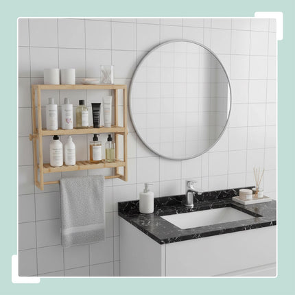 Bathroom Wall Shelf with Towel Rail and Hooks