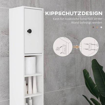 Bathroom cabinet, 4 shelves, drawer, chipboard, slim design, white