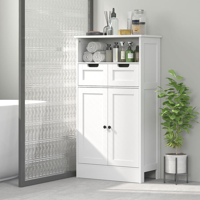 White bathroom storage cabinet, adjustable shelf, 2 drawers