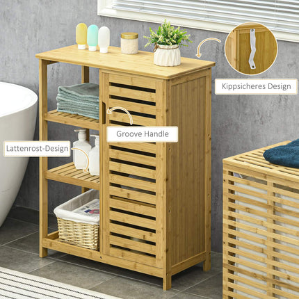 Bathroom cabinet with shelf & compartment, bamboo, natural