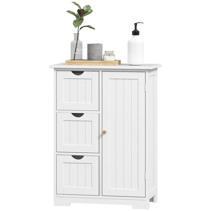 White side cabinet for bathroom with 3 drawers & adjustable shelf