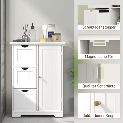 White side cabinet for bathroom with 3 drawers & adjustable shelf