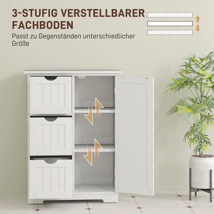 White side cabinet for bathroom with 3 drawers & adjustable shelf