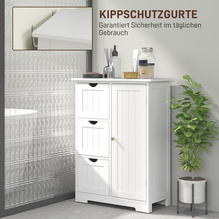 White side cabinet for bathroom with 3 drawers & adjustable shelf