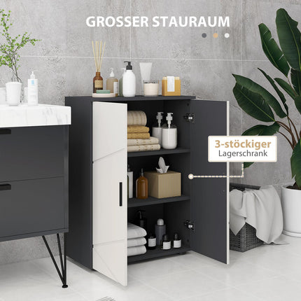 Gray bathroom cabinet with double doors and adjustable shelves