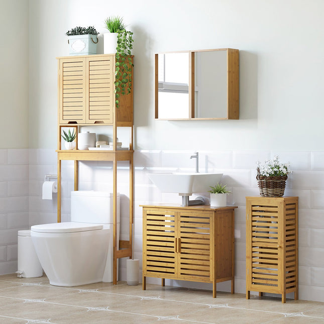 Bathroom side cabinet, slatted door, 2 compartments, 30x20x70 cm