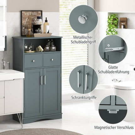 Bathroom cabinet with 2 drawers & 2 doors & adjustable shelf side cabinet gray