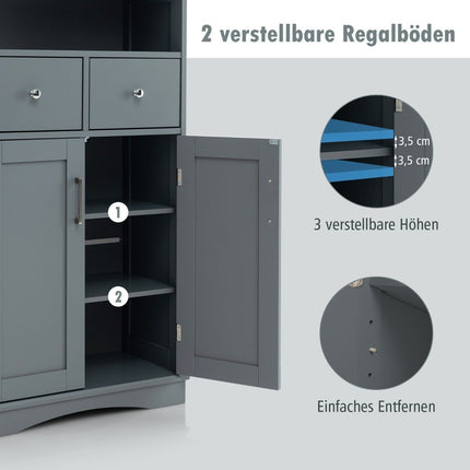 Bathroom cabinet with 2 drawers & 2 doors & adjustable shelf side cabinet gray