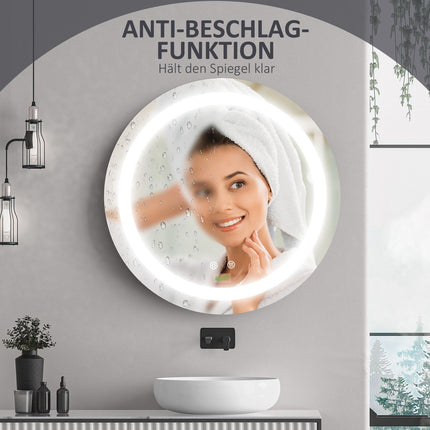 LED Bathroom Mirror, Ø50 cm, Anti-Fog, Touch & Memory Function