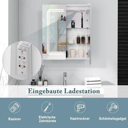 Bathroom mirror cabinet with lighting & 2 sockets & double doors anti-fog wall cabinet