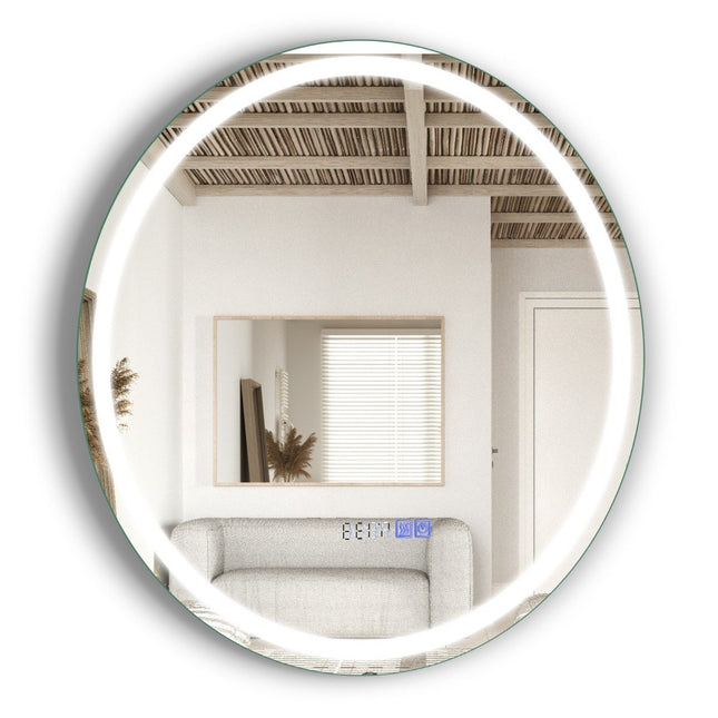 Bathroom mirror with anti-fog clock touch switch & memory function mirror heating LED mirror dimmable 3000K-6000K 60 x 60 cm