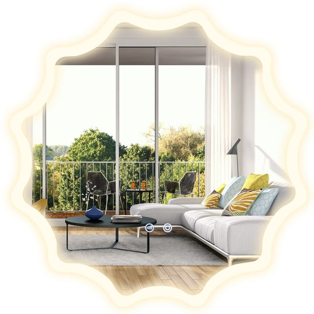 Bathroom mirror with anti-fog mirror heating wave design LED mirror wall mirror 60 x 60 cm