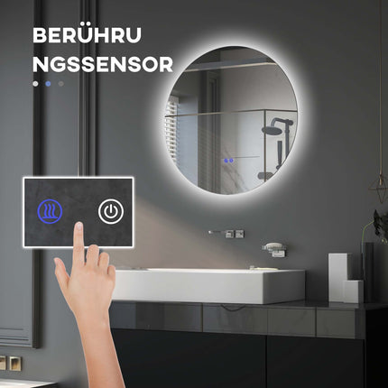 Round LED Bathroom Mirror, Touch Switch, Anti-Fog, 3 light colors