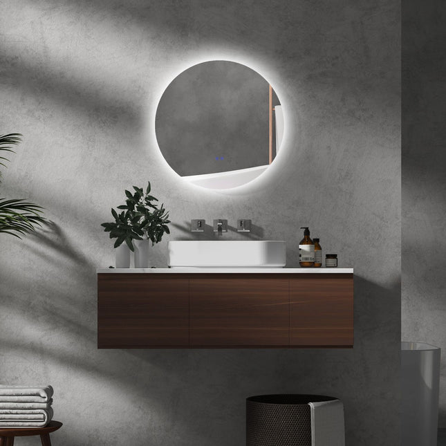 Round LED Bathroom Mirror, Touch Switch, Anti-Fog, 3 light colors