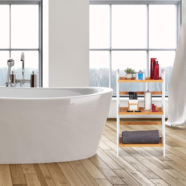 Bathroom shelf bamboo white and natural