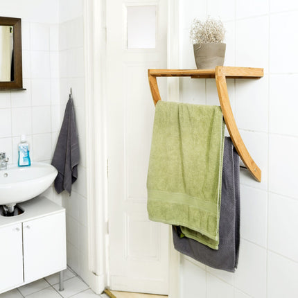 Bathroom shelf in bamboo & chrome