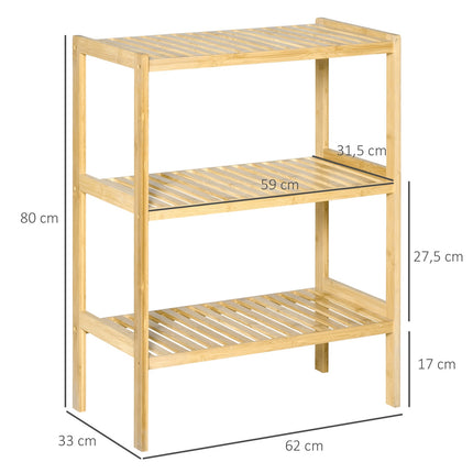 Bamboo 3-level shelf for bathroom, kitchen or living room