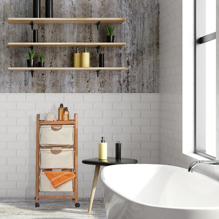 Bathroom shelf with 3 laundry baskets beige